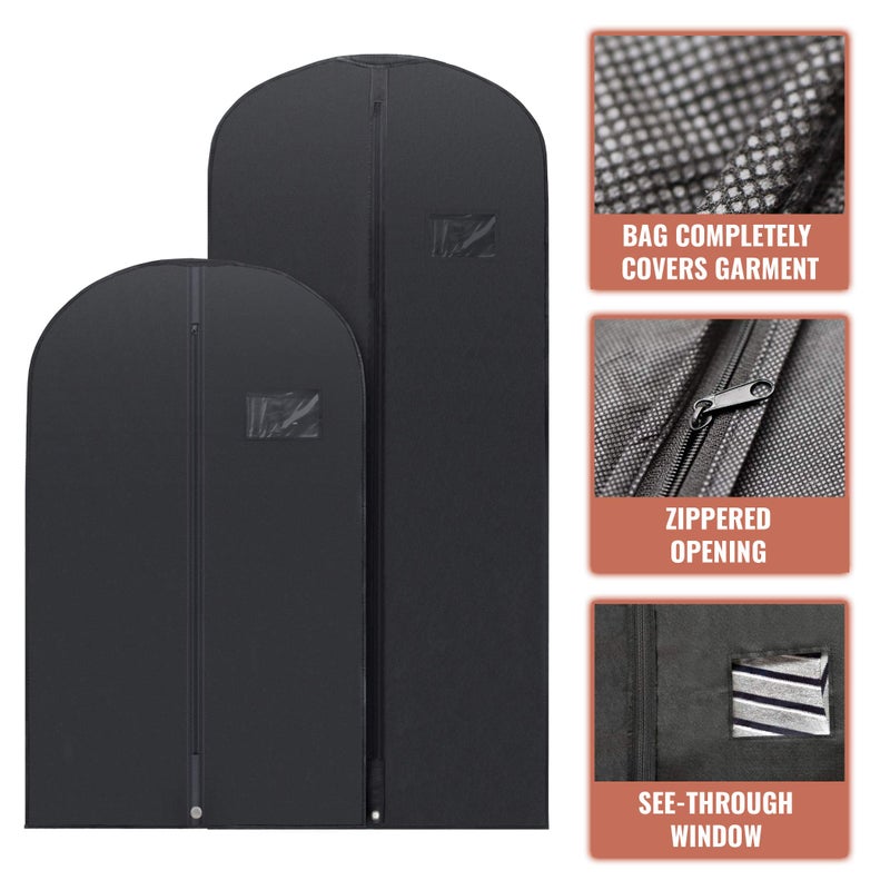 PLX Black Garment Bags for Hanging Clothes, Men Suit Bag for Travel and Clothing Storage of Women Dresses, Shirts, Fur Coats, Dance Costumes Suit Cover - Closet Storage Long Garment Bags w/Zipper - Image 2